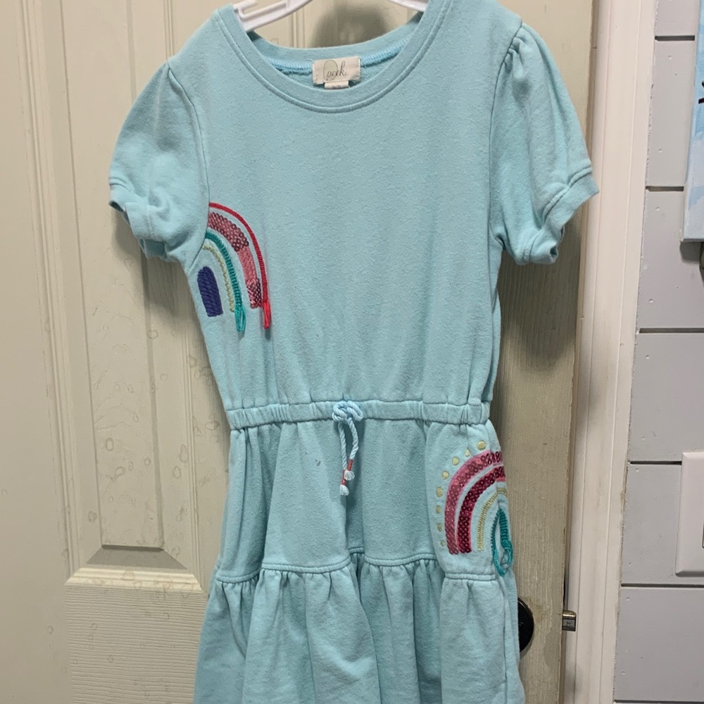 Cat & Jack Light Blue Dress with Rainbow Embroidery